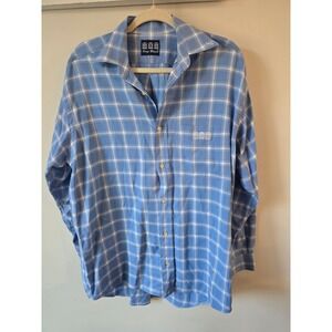 Serge Blanco Mens Blue White Plaid Long Sleeve Button Down Shirt Size M